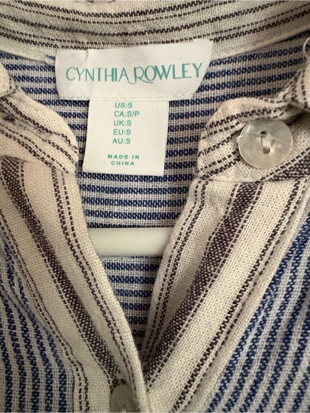 Cynthia Rowley Blue Striped Button Up Dress Ruffle Flounce Hem Lagenlook Sz S - Picture 4 of 10